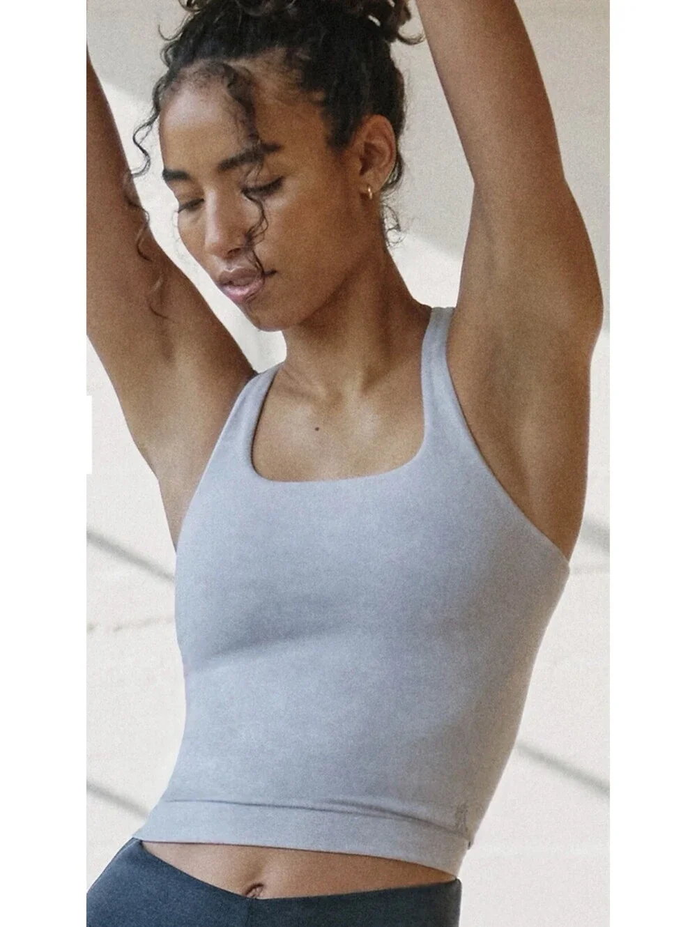 NEW FREE PEOPLE FP Movement Go To Smooth Square Neck Cami Washed Ice Gray M/L